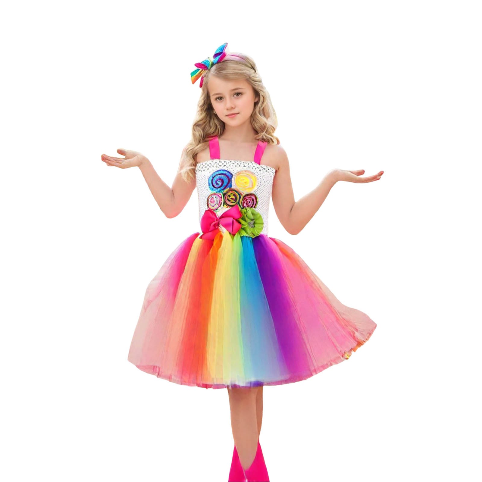 LUOGENLI Girls Valentine's Day Dresses 5T Summer Children's Lollipop Rainbow Dress Candy Rainbow Carnival Dance Dress Girls St. Patrick's Day Dresses Girls Easter Dresses Size 8 Fancy Green 2-3 Years